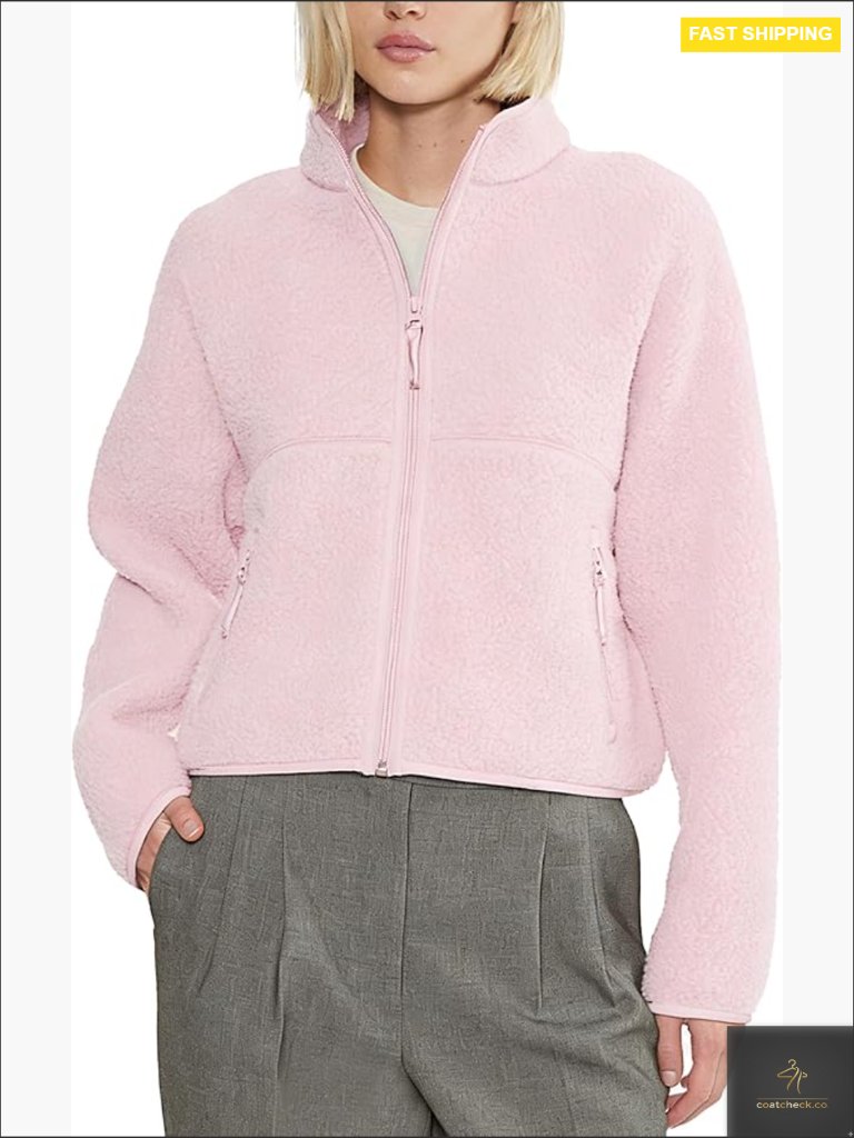 Long Sleeve Sherpa Fleece Jacket Zip Up Cozy Fuzzy Coat With Pockets Trendy